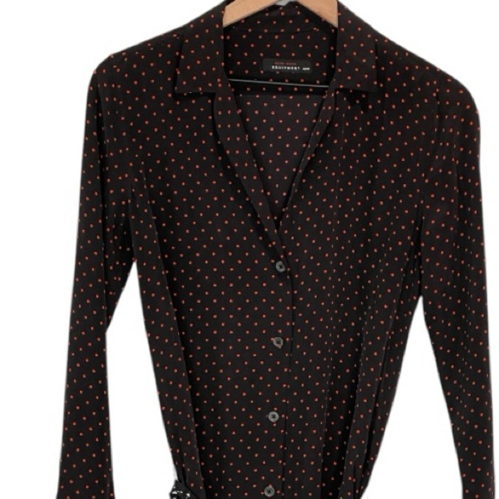 Equipment Kate Moss 100% Silk Shirt Dress, Black With Red Polka Dots, Size XS - Picture 15 of 16